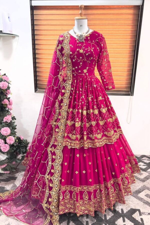 Bright Pink Sequence Work Tunic Top With Lehenga